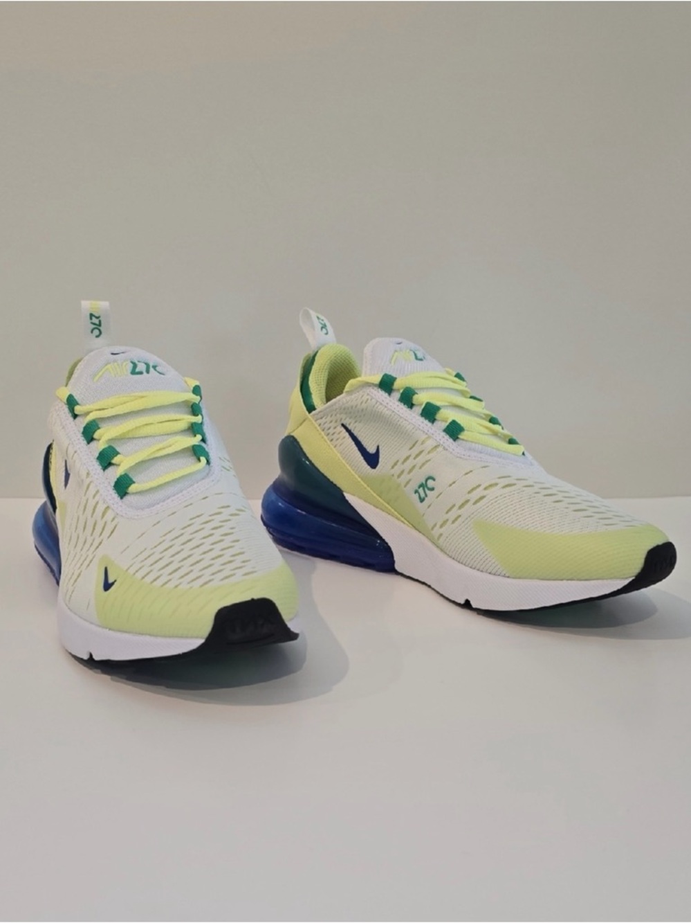 Nike Kids Air Max 270 Sneakers - White, Neon Yellow & Green 7Y